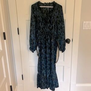 Zara blue/teal snakeskin pattern dress size L with belt